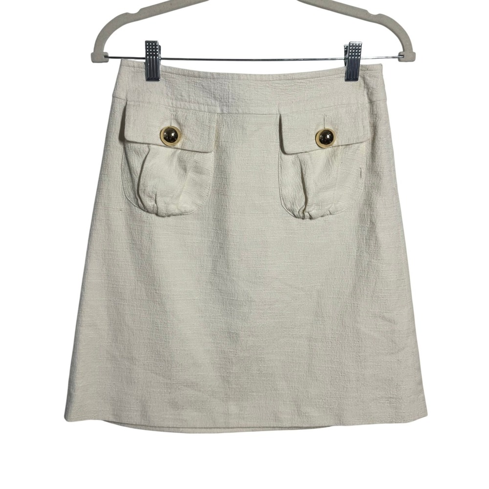 Milly of New York Cream Textured Mini Skirt Gold Button Pockets Size 0